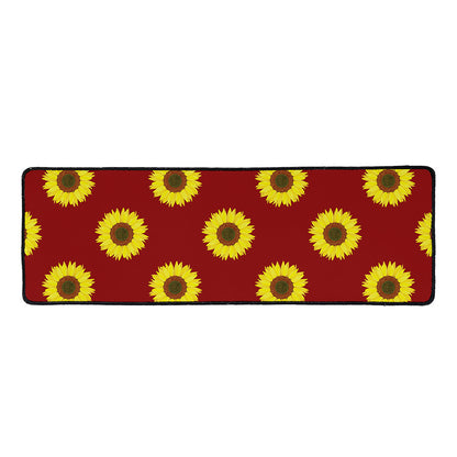 Burgundy Sunflower Pattern Print Long Kitchen Mat