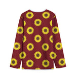 Burgundy Sunflower Pattern Print Long Sleeve Short Coat