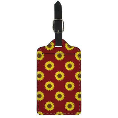 Burgundy Sunflower Pattern Print Luggage Tag