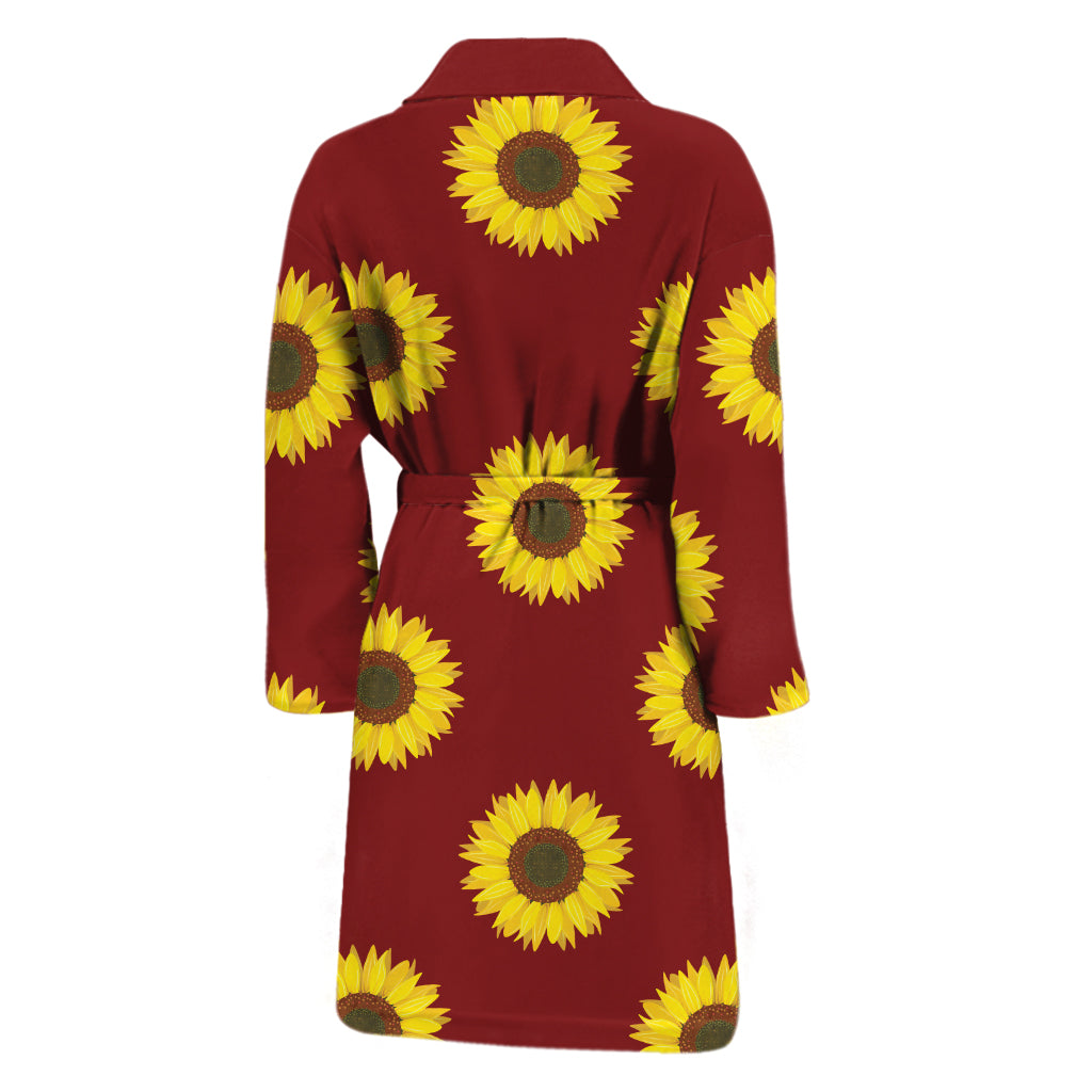 Burgundy Sunflower Pattern Print Men's Bathrobe