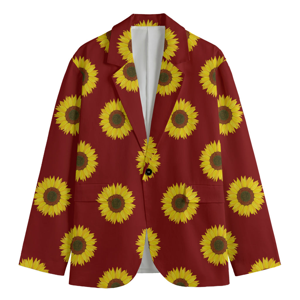 Burgundy Sunflower Pattern Print Men's Blazer