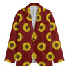 Burgundy Sunflower Pattern Print Men's Blazer