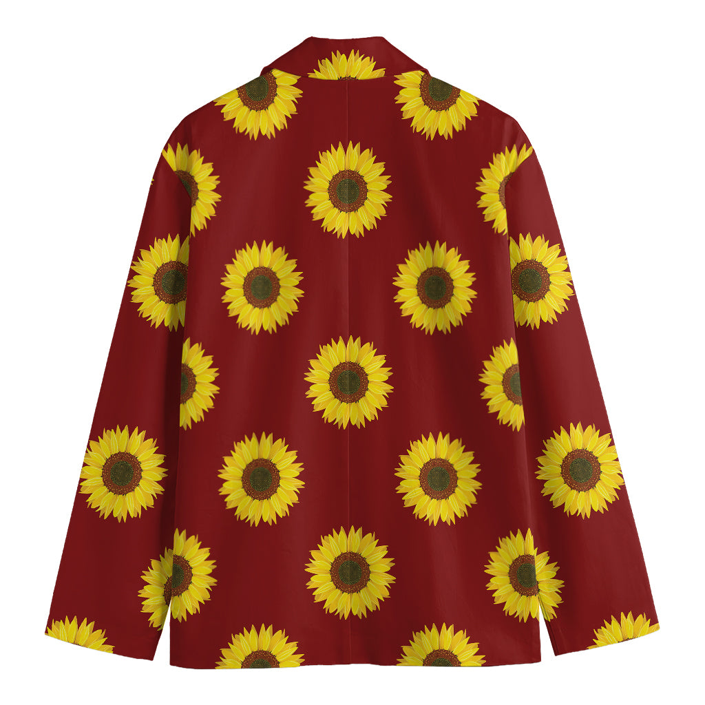 Burgundy Sunflower Pattern Print Men's Blazer