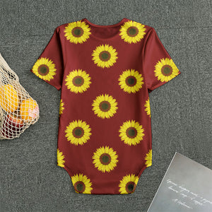 Burgundy Sunflower Pattern Print Men's Bodysuit