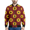 Burgundy Sunflower Pattern Print Men's Bomber Jacket