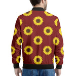 Burgundy Sunflower Pattern Print Men's Bomber Jacket