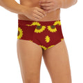 Burgundy Sunflower Pattern Print Men's Briefs