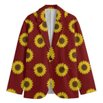 Burgundy Sunflower Pattern Print Men's Cotton Blazer