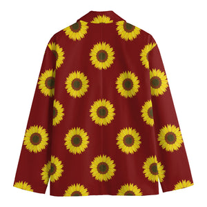 Burgundy Sunflower Pattern Print Men's Cotton Blazer