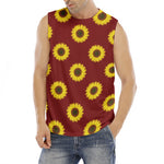 Burgundy Sunflower Pattern Print Men's Fitness Tank Top