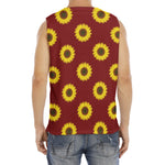 Burgundy Sunflower Pattern Print Men's Fitness Tank Top