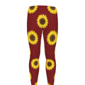 Burgundy Sunflower Pattern Print Men's Leggings