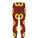 Burgundy Sunflower Pattern Print Men's leggings