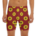 Burgundy Sunflower Pattern Print Men's Long Boxer Briefs