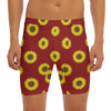 Burgundy Sunflower Pattern Print Men's Long Boxer Briefs