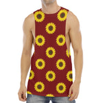 Burgundy Sunflower Pattern Print Men's Muscle Tank Top