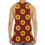 Burgundy Sunflower Pattern Print Men's Muscle Tank Top