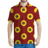 Burgundy Sunflower Pattern Print Men's Polo Shirt