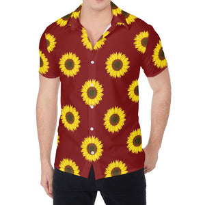 Burgundy Sunflower Pattern Print Men's Shirt