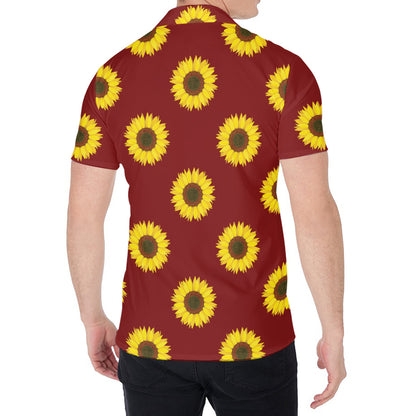 Burgundy Sunflower Pattern Print Men's Shirt