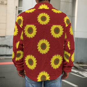 Burgundy Sunflower Pattern Print Men's Shirt Jacket