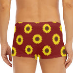 Burgundy Sunflower Pattern Print Men's Short Boxer Briefs