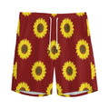 Burgundy Sunflower Pattern Print Men's Athletic Shorts