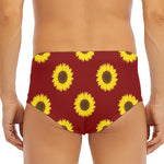 Burgundy Sunflower Pattern Print Men's Triangle Swim Briefs