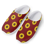 Burgundy Sunflower Pattern Print Mesh Casual Shoes