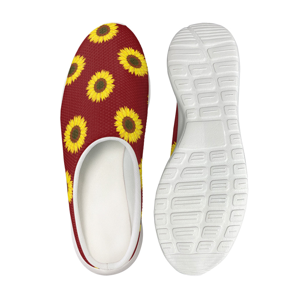 Burgundy Sunflower Pattern Print Mesh Casual Shoes