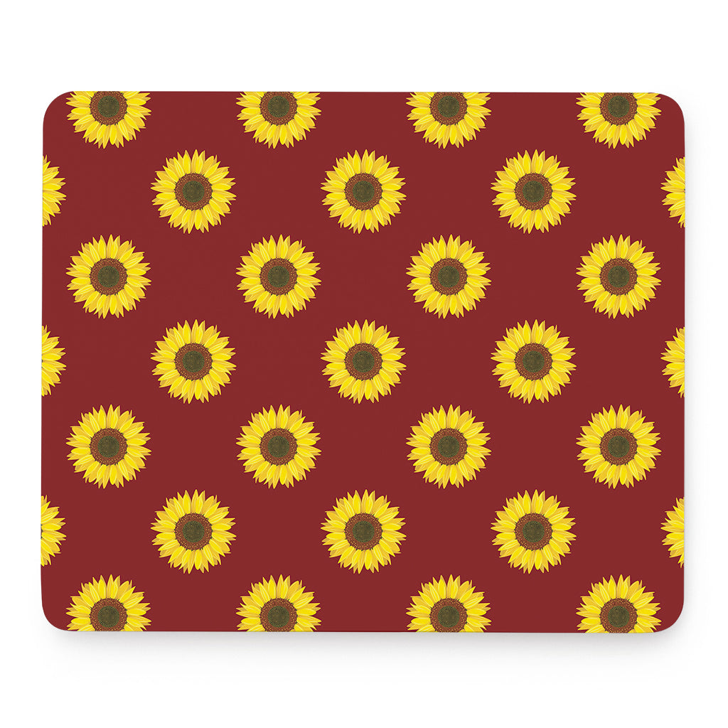 Burgundy Sunflower Pattern Print Mouse Pad