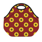 Burgundy Sunflower Pattern Print Neoprene Lunch Bag