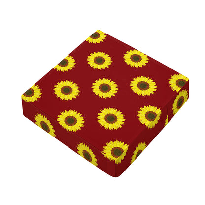 Burgundy Sunflower Pattern Print Outdoor Seat Cushion Cover