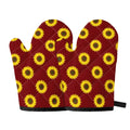 Burgundy Sunflower Pattern Print Oven Mitts