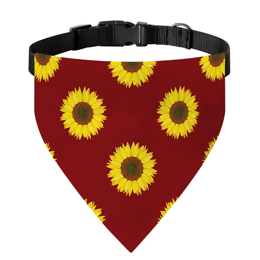 Burgundy Sunflower Pattern Print Over The Collar Dog Bandana