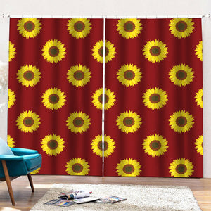Burgundy Sunflower Pattern Print Pencil Pleat Curtains