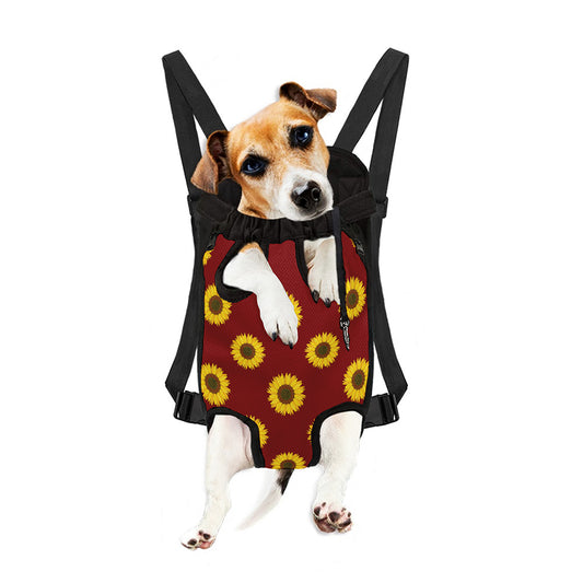 Burgundy Sunflower Pattern Print Pet Carrier Backpack