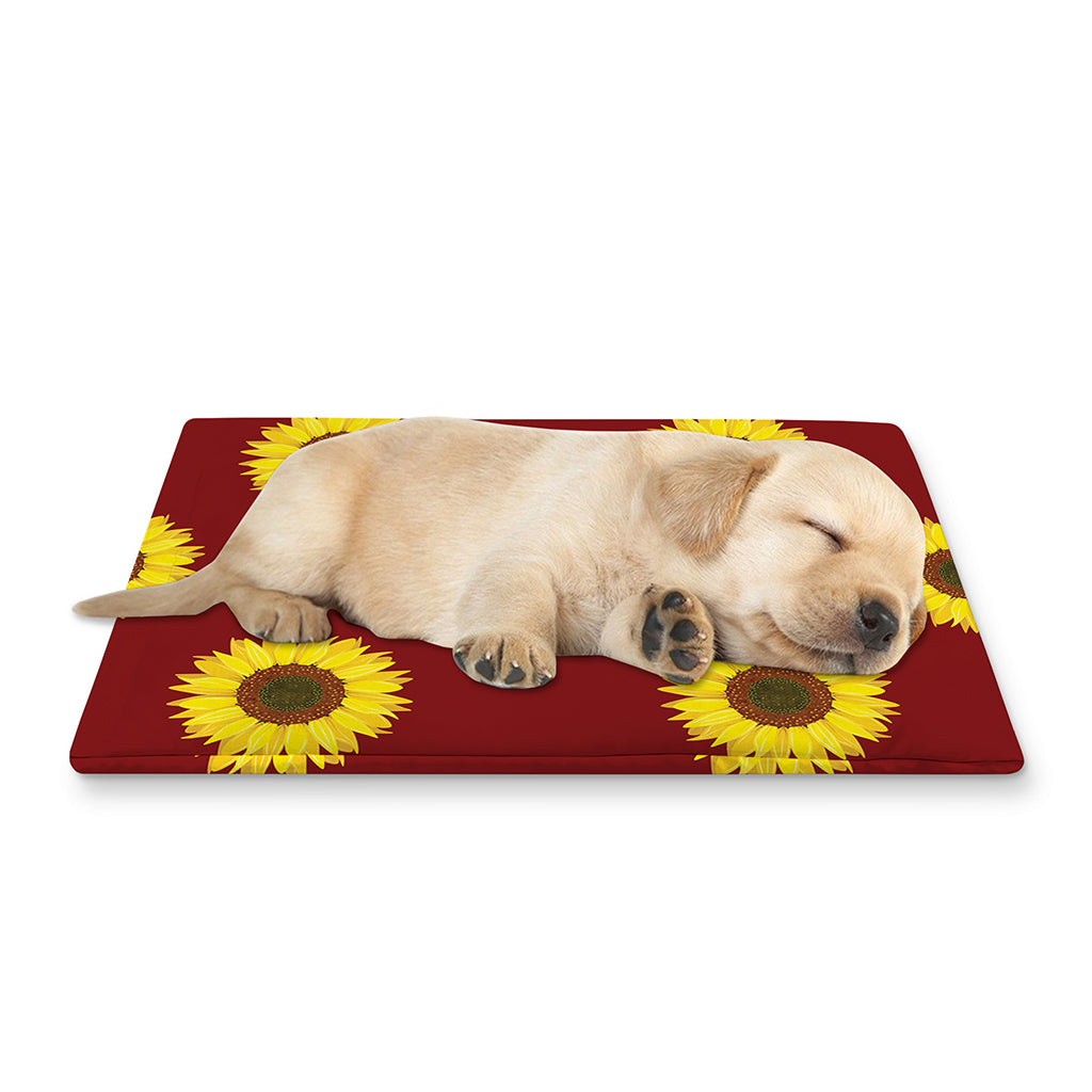 Burgundy Sunflower Pattern Print Pet Cooling Mat Cover