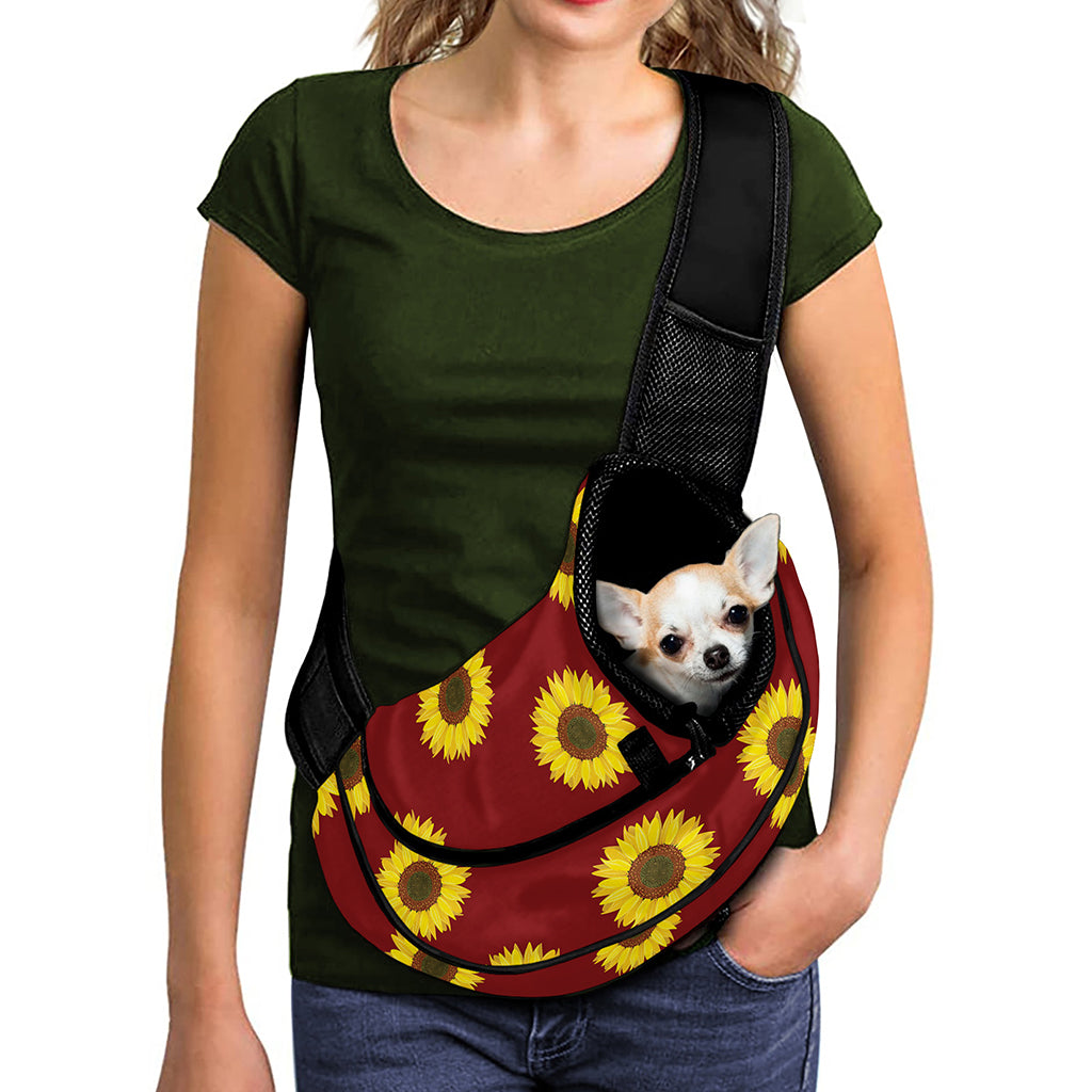 Burgundy Sunflower Pattern Print Pet Sling Carrier