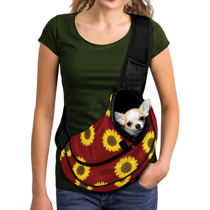 Burgundy Sunflower Pattern Print Pet Sling Carrier