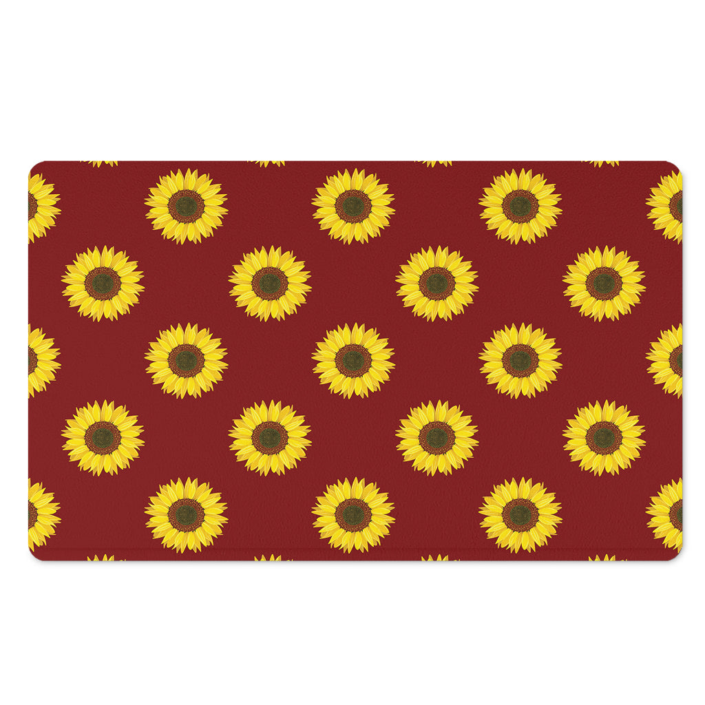 Burgundy Sunflower Pattern Print Polyester Doormat