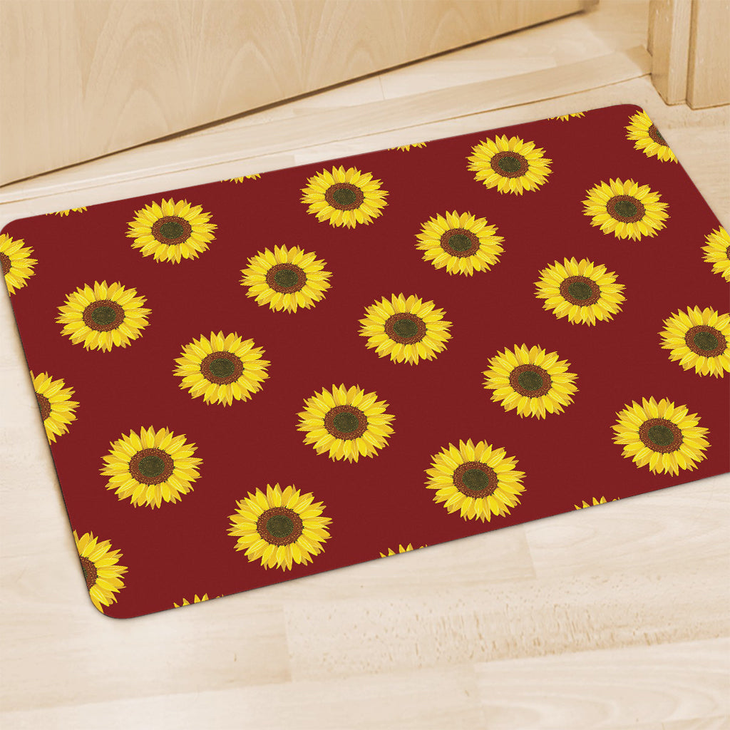 Burgundy Sunflower Pattern Print Polyester Doormat