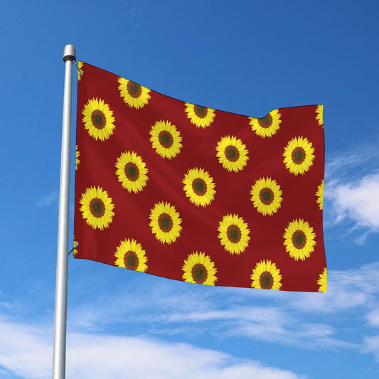Burgundy Sunflower Pattern Print Polyester Flag