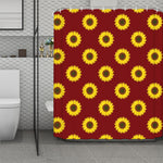 Burgundy Sunflower Pattern Print Polyester Shower Curtain
