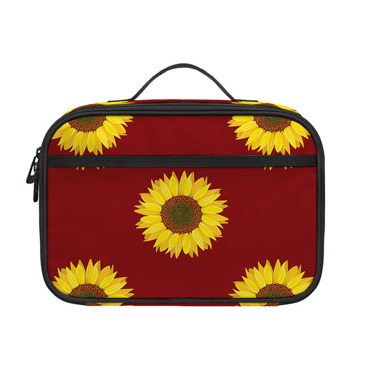 Burgundy Sunflower Pattern Print Portable Lunch Bag