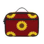 Burgundy Sunflower Pattern Print Portable Lunch Bag