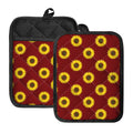 Burgundy Sunflower Pattern Print Pot Holders With Pocket