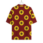 Burgundy Sunflower Pattern Print Rayon Hawaiian Shirt