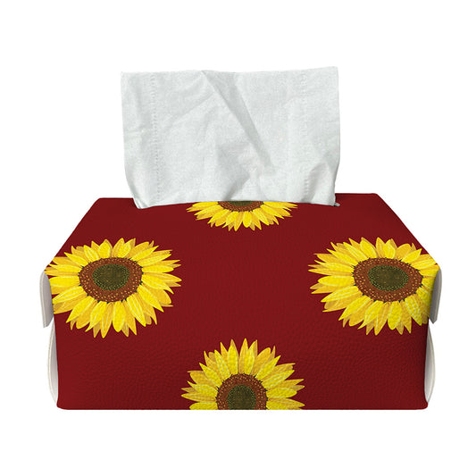 Burgundy Sunflower Pattern Print Rectangle Tissue Box Cover