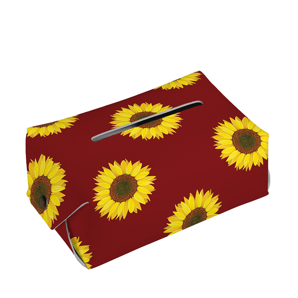 Burgundy Sunflower Pattern Print Rectangle Tissue Box Cover